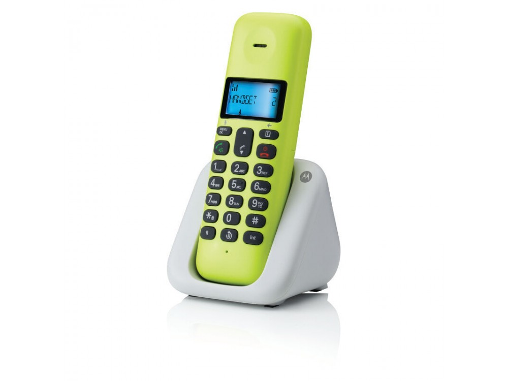 Motorola T301 Ασύρματο Τηλέφωνο με Aνοιχτή Aκρόαση & Τηλεφωνικό Κατάλογο 50 Ονομάτων, Lime Lemon
