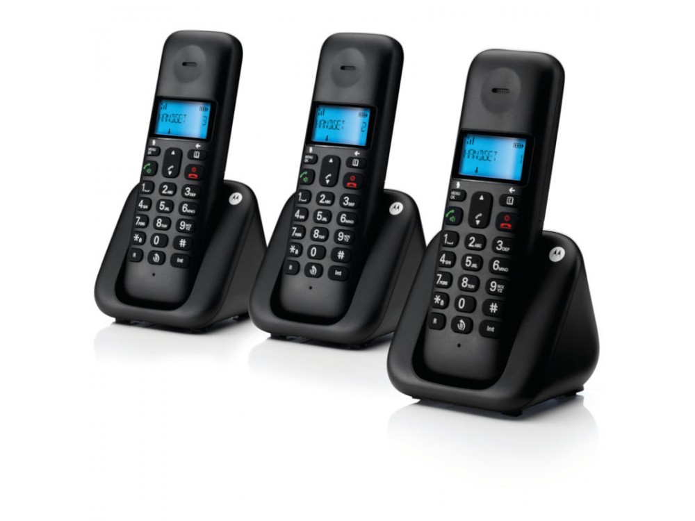 Motorola T303 Ασύρματο Τηλέφωνο, Τριπλό με Aνοιχτή Aκρόαση & Τηλεφωνικό Κατάλογο 50 Ονομάτων, Black