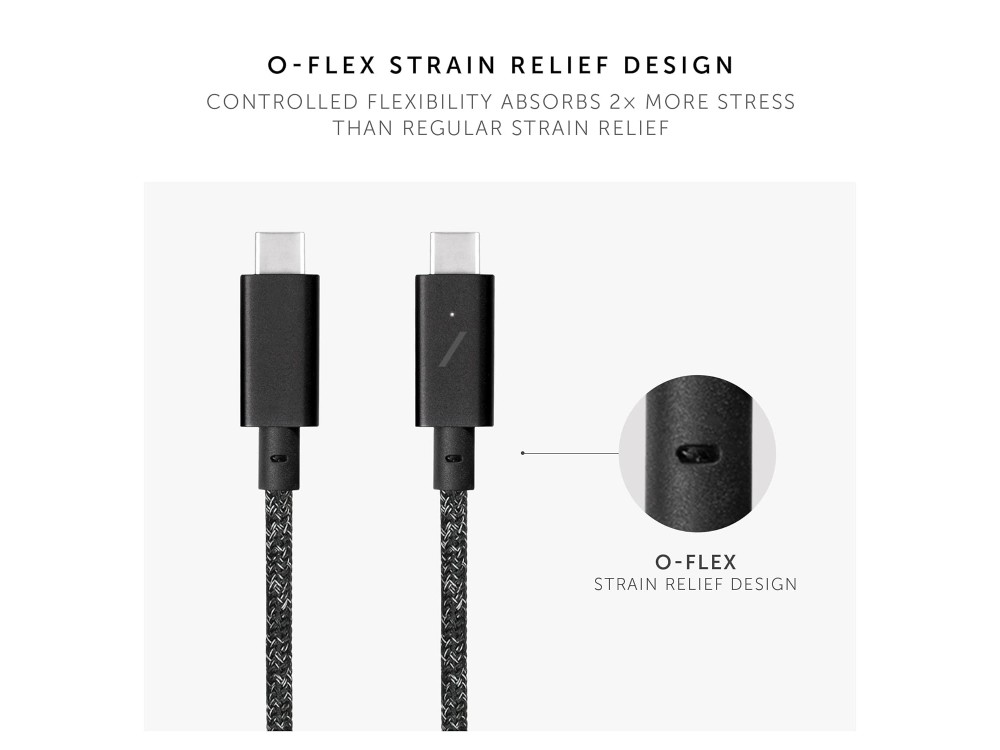 Native Union Belt Cable Pro USB-C to USB-C Cable 2.4m. with Fiber weaving 240W USB-IF Certified with Built-in LED, Cosmos Black