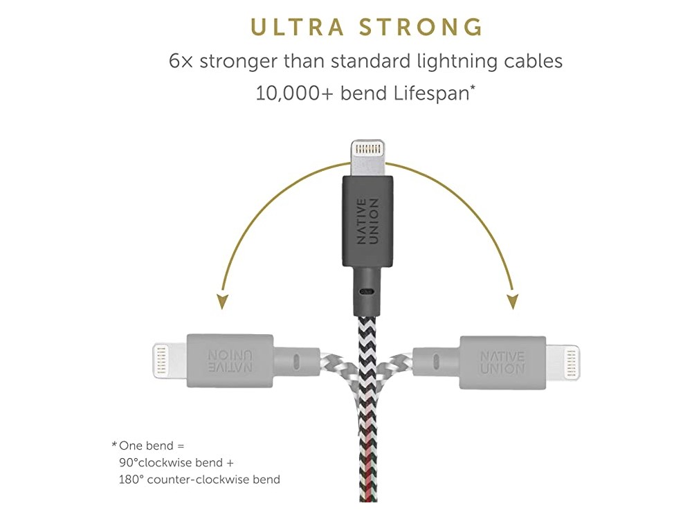 Native Union Belt Ultra-Strong 3μ. USB-C to  Lightning Cable  For Apple iPhone / iPad / iPod MFi, With Nylon Braiding, Zebra