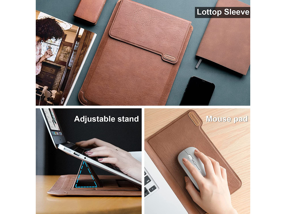 Nillkin Versatile Leather Sleeve/Laptop Case 16.1" with Stand/Mouse Pad, for Macbook/iPad Pro/DELL XPS/HP/Surface etc., Brown
