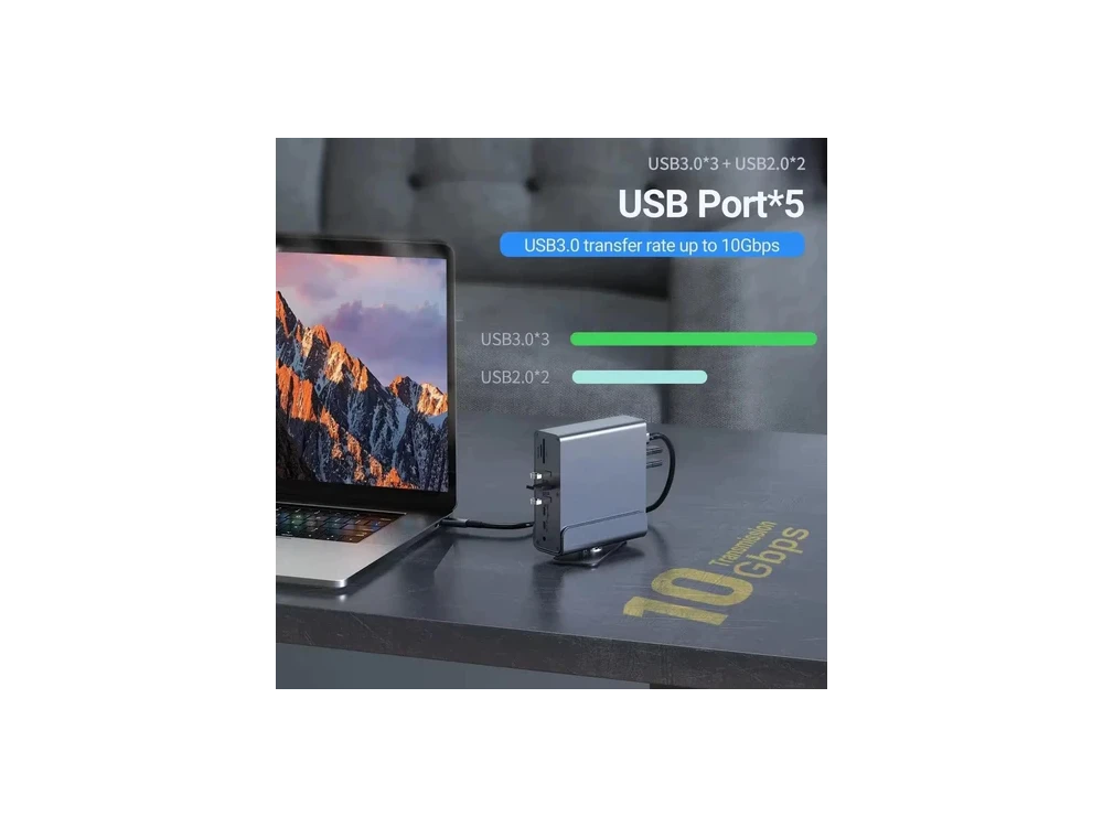 Nordic 15-in-1 USB-C Hub, Triple Display Docking Station, 4K@60Hz HDMI, USB-A & C 10Gbps, LAN 1Gbps, Card Reader & PD 100W