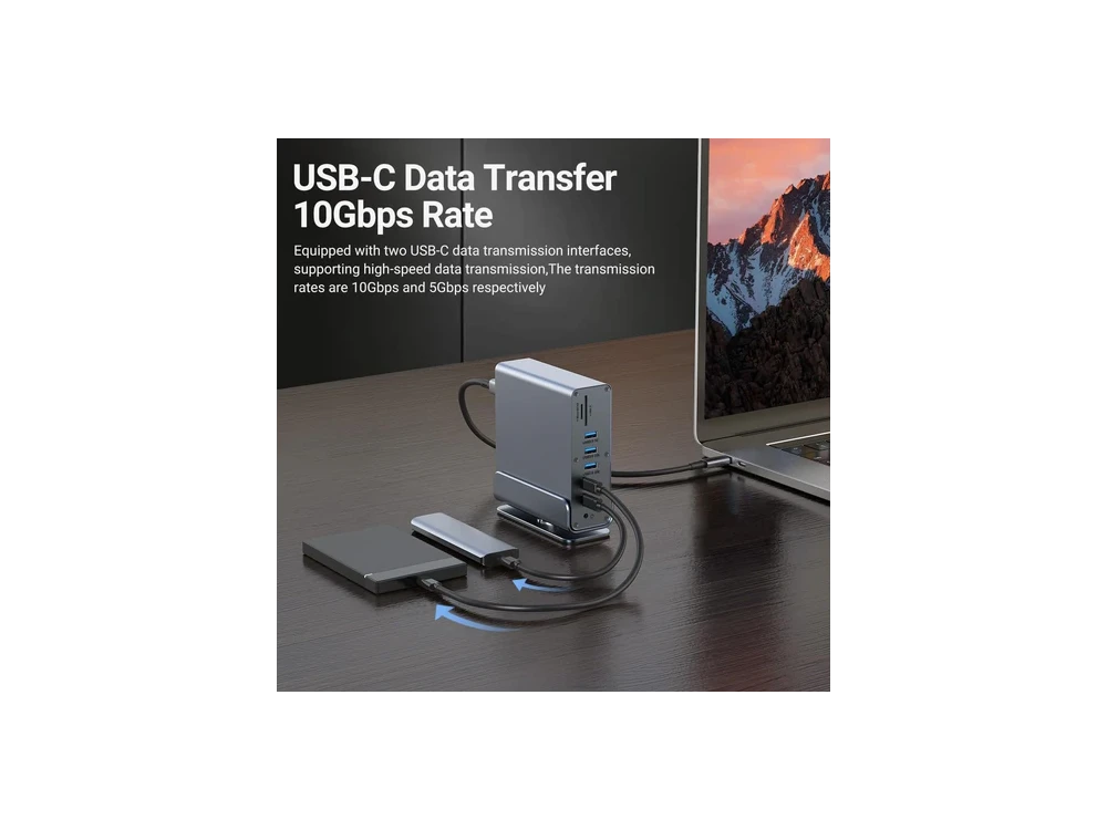 Nordic 15-in-1 USB-C Hub, Triple Display Docking Station, 4K@60Hz HDMI, USB-A & C 10Gbps, LAN 1Gbps, Card Reader & PD 100W