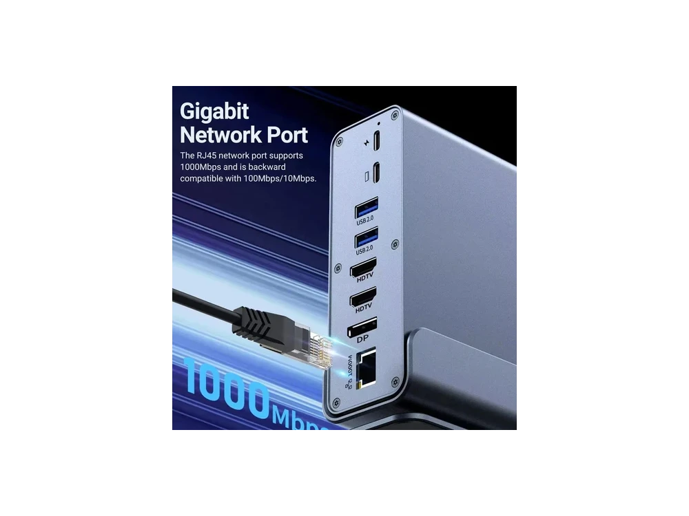 Nordic 15-in-1 USB-C Hub, Triple Display Docking Station, 4K@60Hz HDMI, USB-A & C 10Gbps, LAN 1Gbps, Card Reader & PD 100W