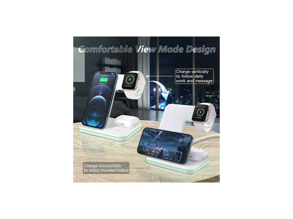 Nordic 3in1 Ασύρματος Φορτιστής 15W Για iPhone, Airpods & Apple Watch, Qi Wireless Charger - QI-502, Λευκός