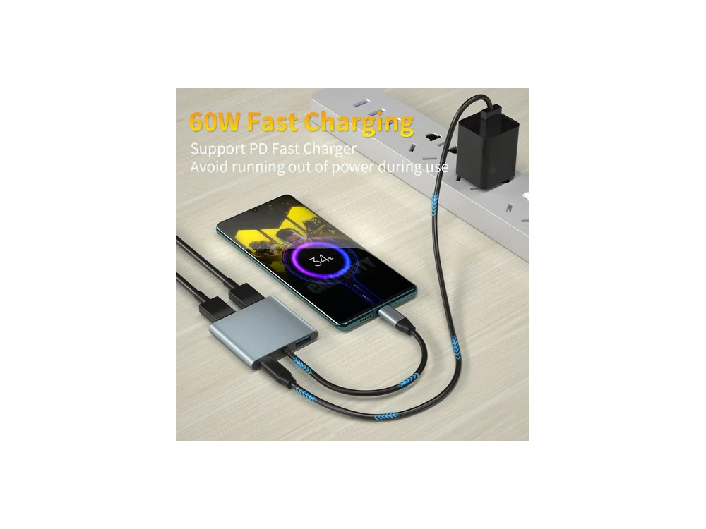 Nordic 4-in-1 Type-C Hub HDMI/4K*2 + USB-A3.1 5Gbps*1 + 60W PD Charging USB-C