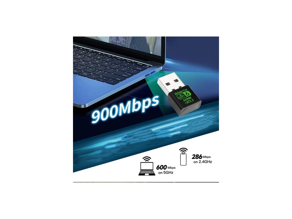 Nordic AX900 WiFi 6 & Bluetooth 5.3 Dual Band 2-in1 Wireless Network Adapter, USB Network Adapter 600Mbps