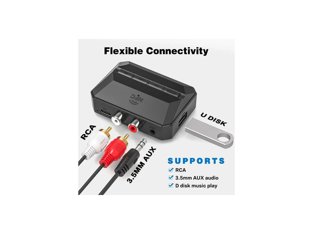 Nordic Bluetooth 5.3 2-in1 Receiver, RCA / 3.5mm AUX / MicroSD Wireless Audio Adapter, με NFC, Black