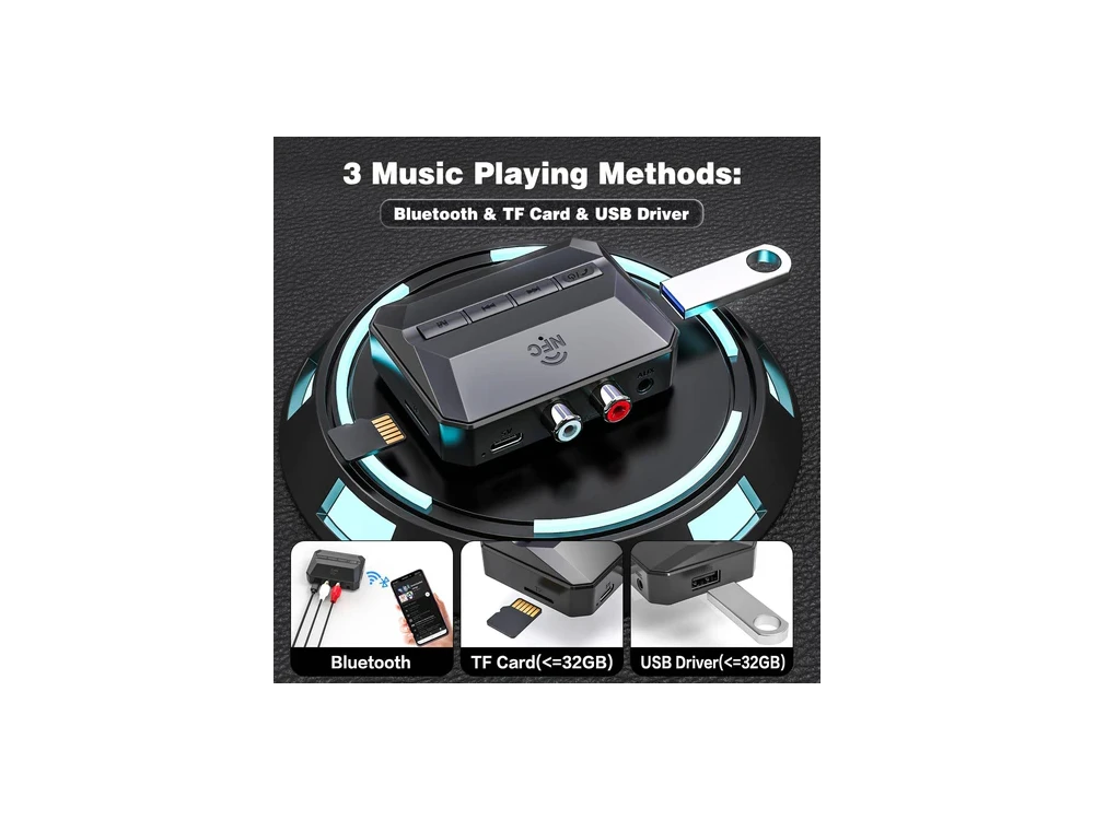 Nordic Bluetooth 5.3 2-in1 Receiver, RCA / 3.5mm AUX / MicroSD Wireless Audio Adapter, με NFC, Black