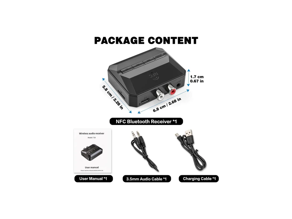 Nordic Bluetooth 5.3 2-in1 Receiver, RCA / 3.5mm AUX / MicroSD Wireless Audio Adapter, με NFC, Black