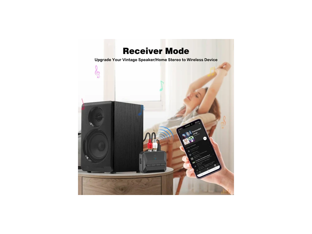 Nordic Bluetooth 5.3 2-in1 Receiver, RCA / 3.5mm AUX / MicroSD Wireless Audio Adapter, με NFC, Black