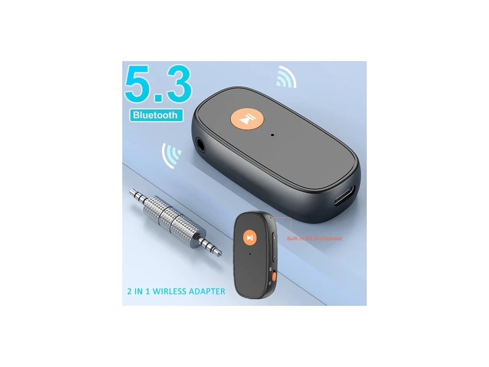 Nordic Bluetooth 5.3 2-in1 Transmitter/Receiver, 3.5mm Wireless Audio Adapter with Microphone