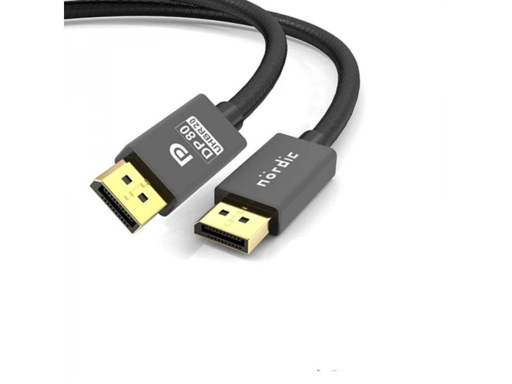 Nordic DisplayPort 2.1 Cable 3m. Gold Plated 16K@60Hz / 4K@165Hz, With Nylon Weave, Black