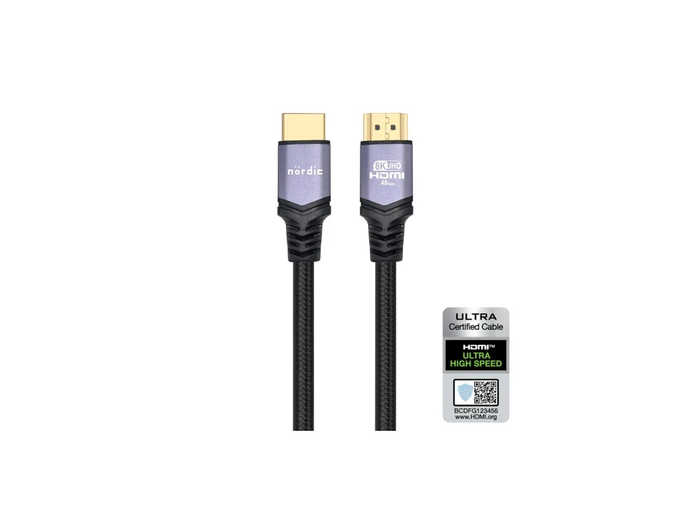 Nordic HDMI v2.1, 1.5m. , 8K@60Hz, eARC, 48Gbps, HDR, Nylon Braided Cable | Ultra High Speed ​​Certified, Black