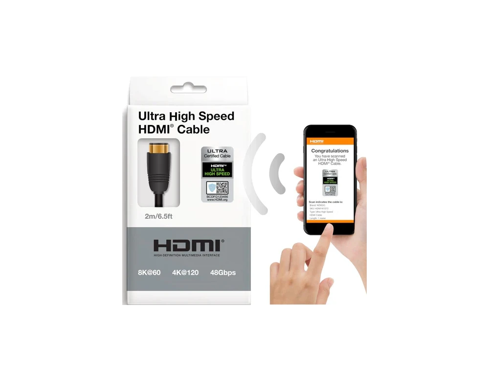 Nordic HDMI v2.1, 3μ. 8K@60Hz, eARC, 48Gbps, HDR, Καλώδιο με Νάυλον Ύφανση | Ultra High Speed Certified, Black