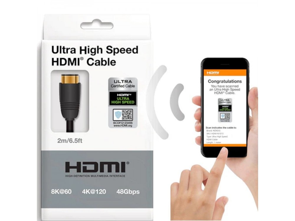 Nordic HDMI v2.1, 5m. , 8K@60Hz, eARC, 48Gbps, HDR, Nylon Braided Cable | Ultra High Speed ​​Certified, Black