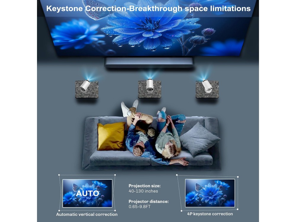 Nordic Mini Projector HD 720p, με Android 11, 3000:1 Contrast, Bluetooth 5.0 & WiFi