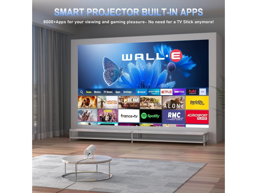 Nordic Mini Projector HD 720p, με Android 11, 3000:1 Contrast, Bluetooth 5.0 & WiFi