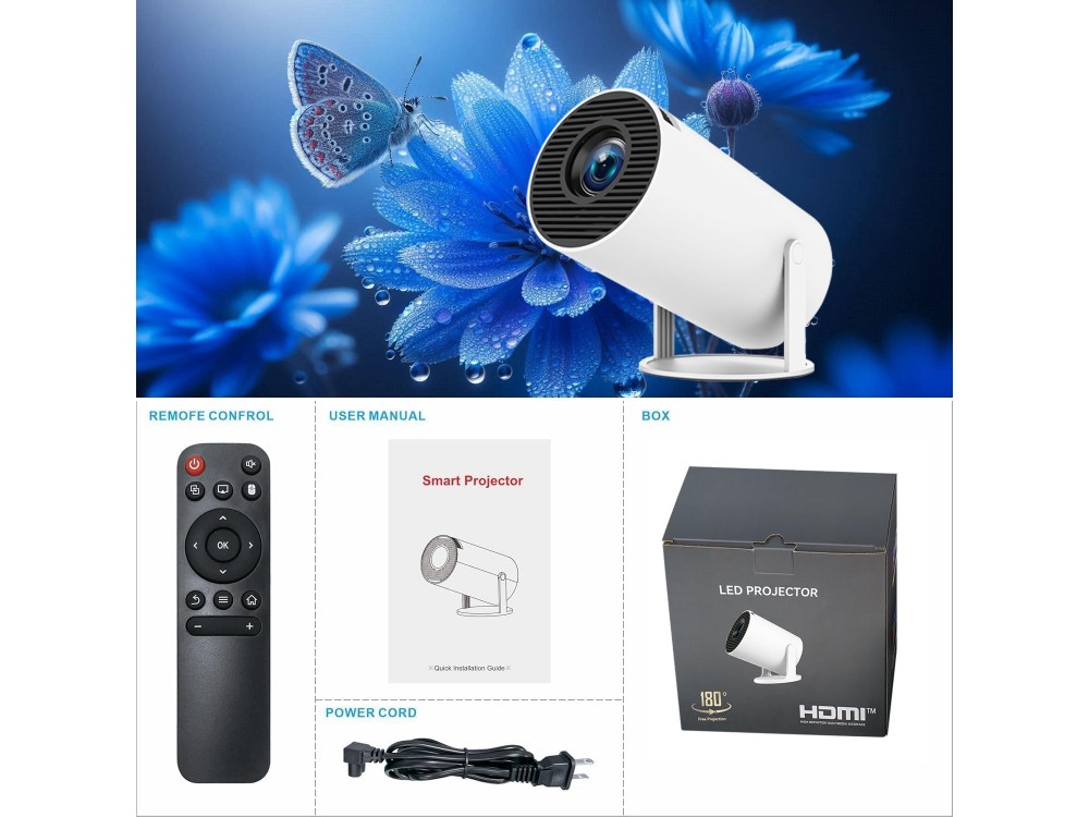 Nordic Mini Projector HD 720p, με Android 11, 3000:1 Contrast, Bluetooth 5.0 & WiFi