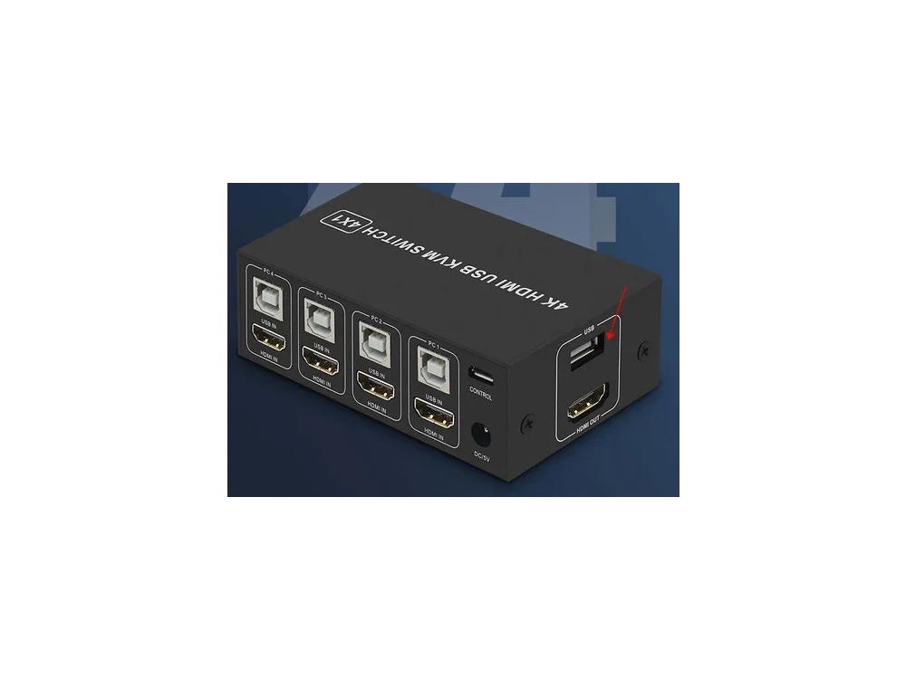 Nordic USB 2.0 & HDMI 4K@60Hz, 5 in - 4 Out, Up to 4 USB devices (Mouse, Keyboard, Scanner) & 1 Monitor to 4 PC