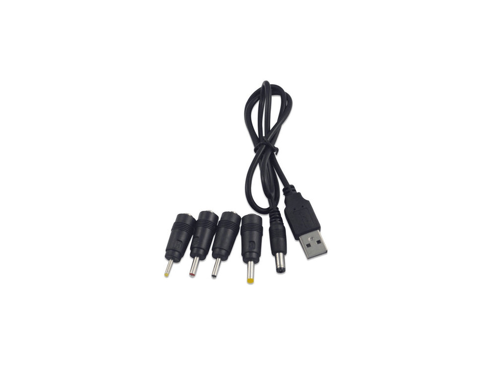 Nordic USB 2.0 Cable USB-A male - DC 5.5x2.1mm, Καλώδιο 1.5μ. για Φόρτιση DC Συσκευών με Φορτιστή USB & 4 Αντάπτορες DC, Μαύρο