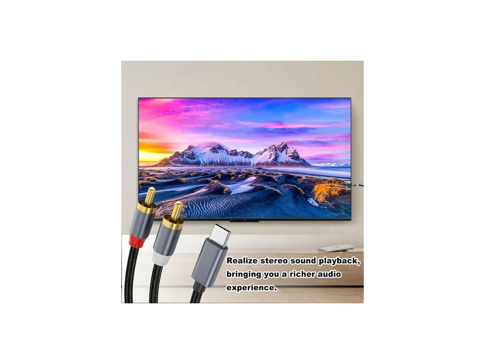 Nordic USB-C Male to 2RCA Male 2μ. Auxiliary Stereo Y Splitter Audio Cable, με Νάυλον Ύφανση