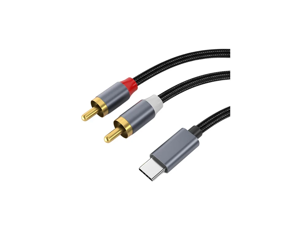 Nordic USB-C Male to 2RCA Male 2μ. Auxiliary Stereo Y Splitter Audio Cable, με Νάυλον Ύφανση