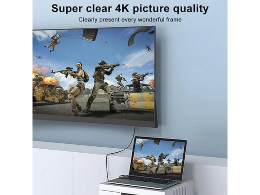 Nordic USB-C to HDMI 4K@60Hz Adapter 3μ. Καλώδιο με Νάυλον ύφανση (Thunderbolt / HDMI 2.0), Black