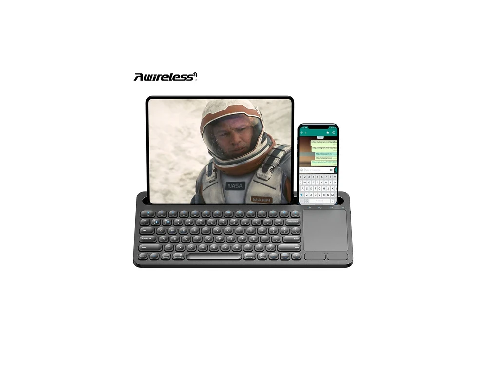 Nordic Ultra Slim Bluetooth Multi-Device Keyboard with Touchpad & Tablet / Smartphone Holder, Black