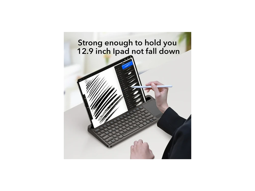 Nordic Ultra Slim Bluetooth Multi-Device Keyboard with Touchpad & Tablet / Smartphone Holder, Black
