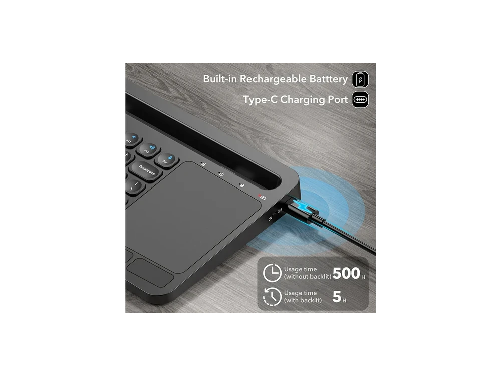 Nordic Ultra Slim Bluetooth Multi-Device Keyboard with Touchpad & Tablet / Smartphone Holder, Black