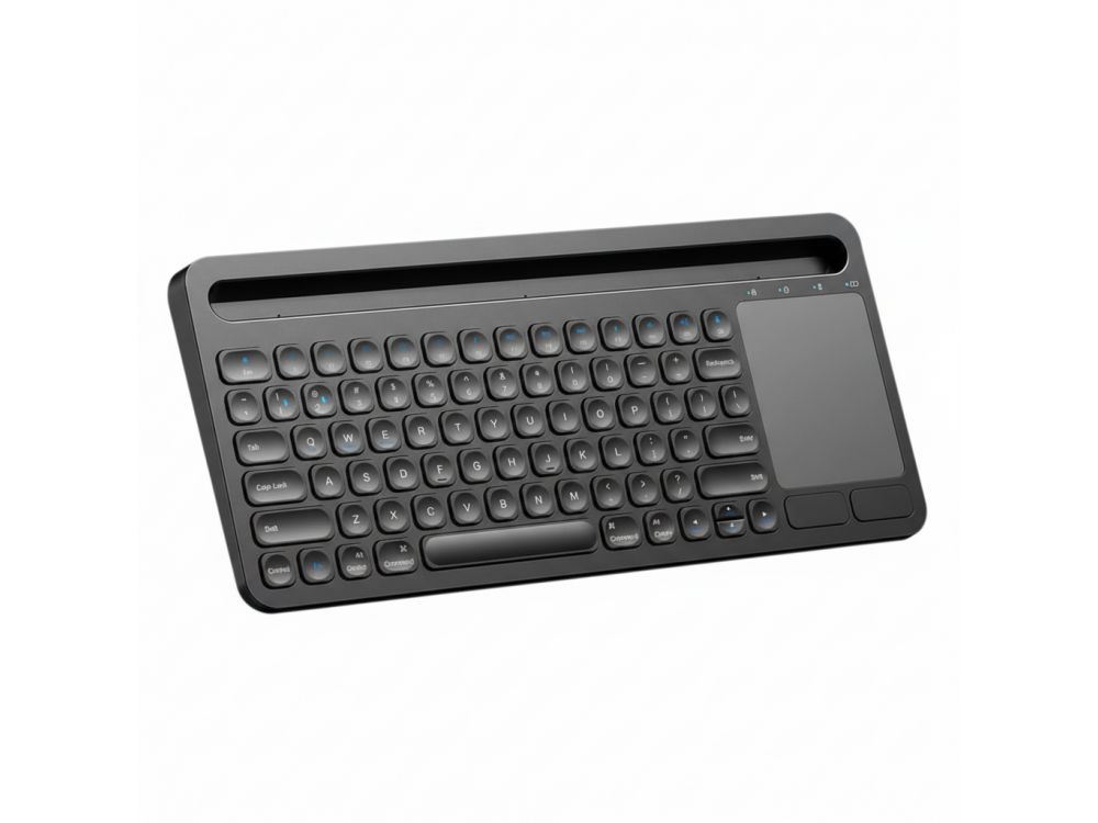 Nordic Ultra Slim Bluetooth Multi-Device Keyboard with Touchpad & Tablet / Smartphone Holder, Black