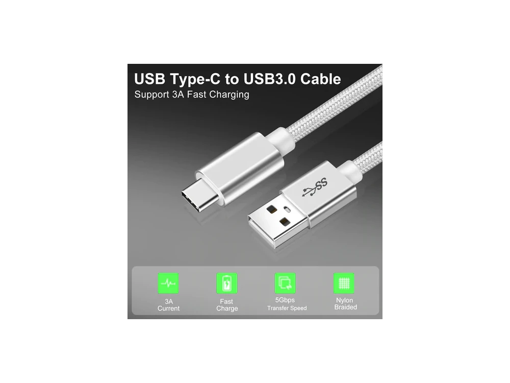 Nordic Καλώδιο USB-C σε USB 3.1 Gen1, 5μ. 5Gbps, με Νάυλον Ύφανση, Ασημί