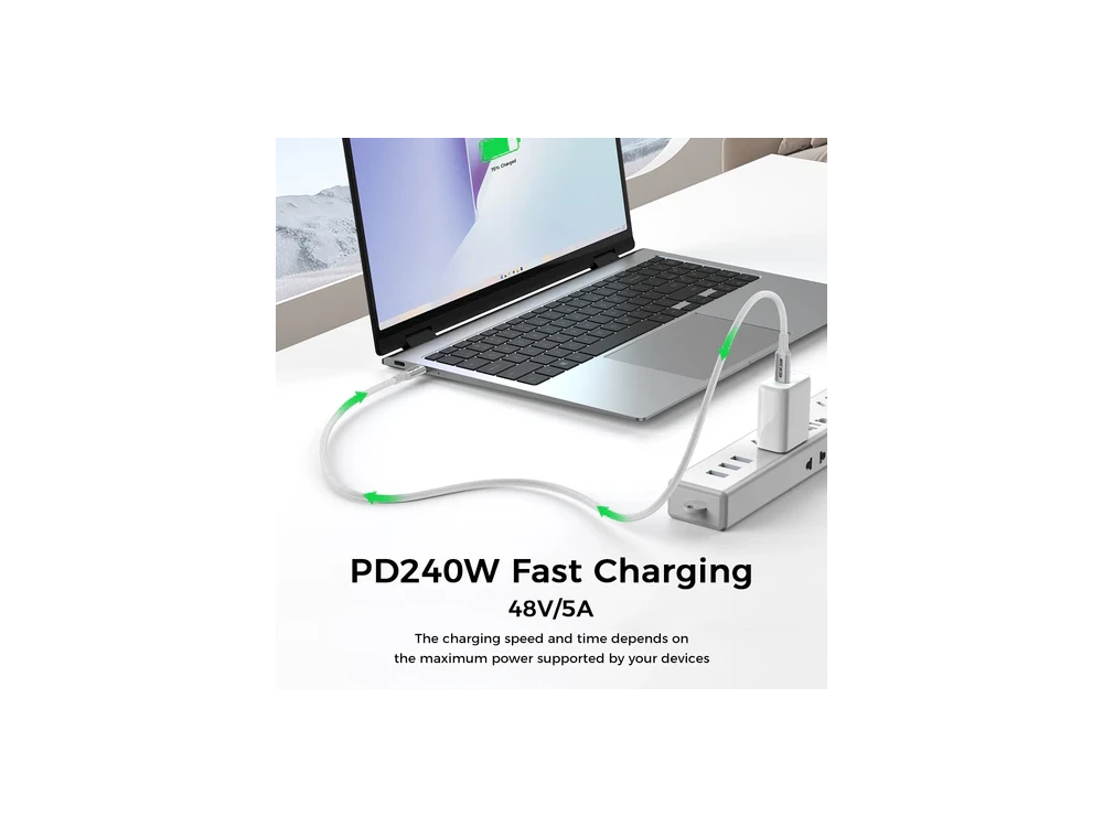 Nordic USB-C to USB-C Cable 50cm Thunderbolt 4.0 240W / 40Gbps, USB 4.0, 8K60Hz, with Nylon Weave, White