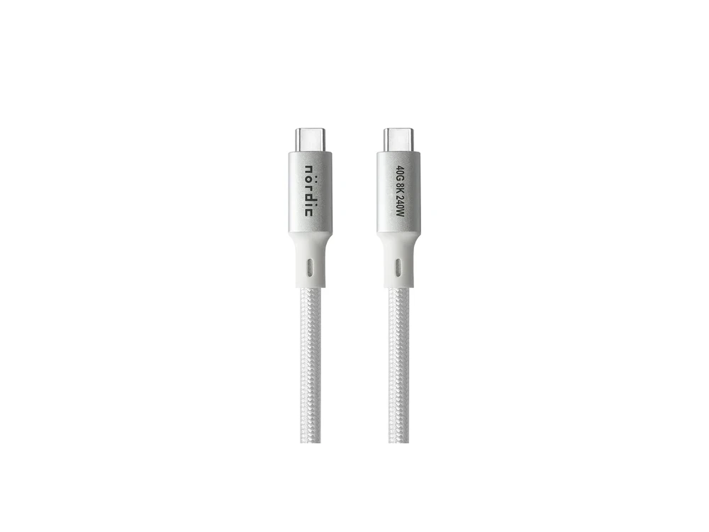 Nordic USB-C to USB-C Cable 50cm Thunderbolt 4.0 240W / 40Gbps, USB 4.0, 8K60Hz, with Nylon Weave, White