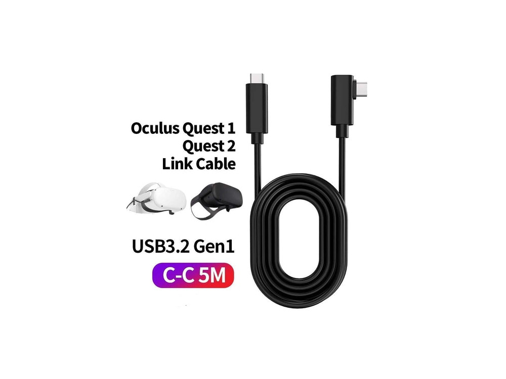Nordic 90° angled USB-C to USB-C USB3.1 Gen1 cable 5m for Oculus / iPad / Samsung etc., Black