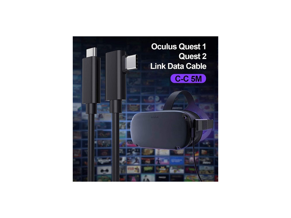 Nordic 90° angled USB-C to USB-C USB3.1 Gen1 cable 5m for Oculus / iPad / Samsung etc., Black