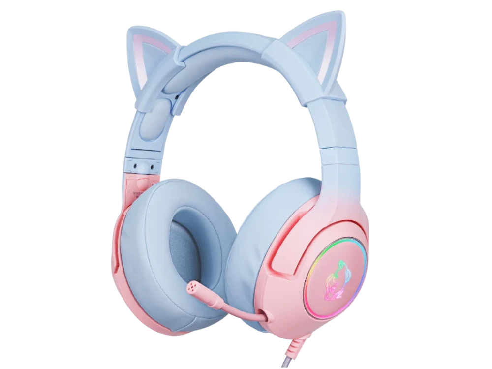 Onikuma K9 Cat Elf Quartz RGB Gaming Headset 7.1 με USB, Noise-cancelling Microphone (PC / PS4 / PS5 / Xbox κ.α.), Morandi Pink