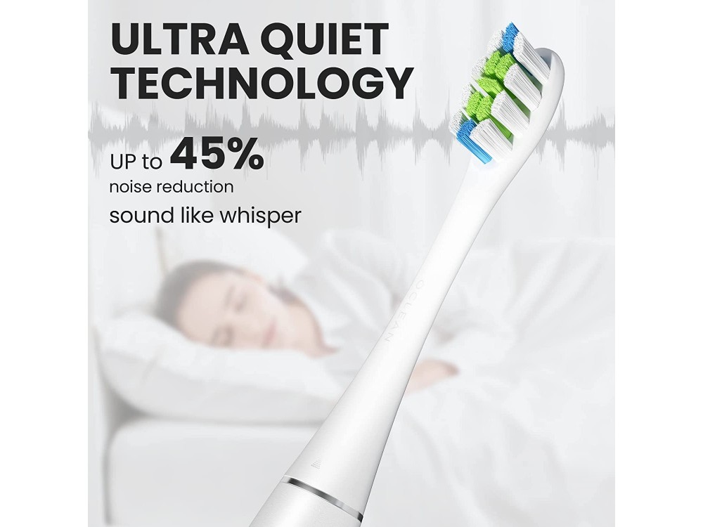 Oclean Air 2 Ηλεκτρική Οδοντόβουρτσα με Ίνες DuPont & Pedex, WhisperClean™ Noise Reduction & Fast Charging, White Tulip