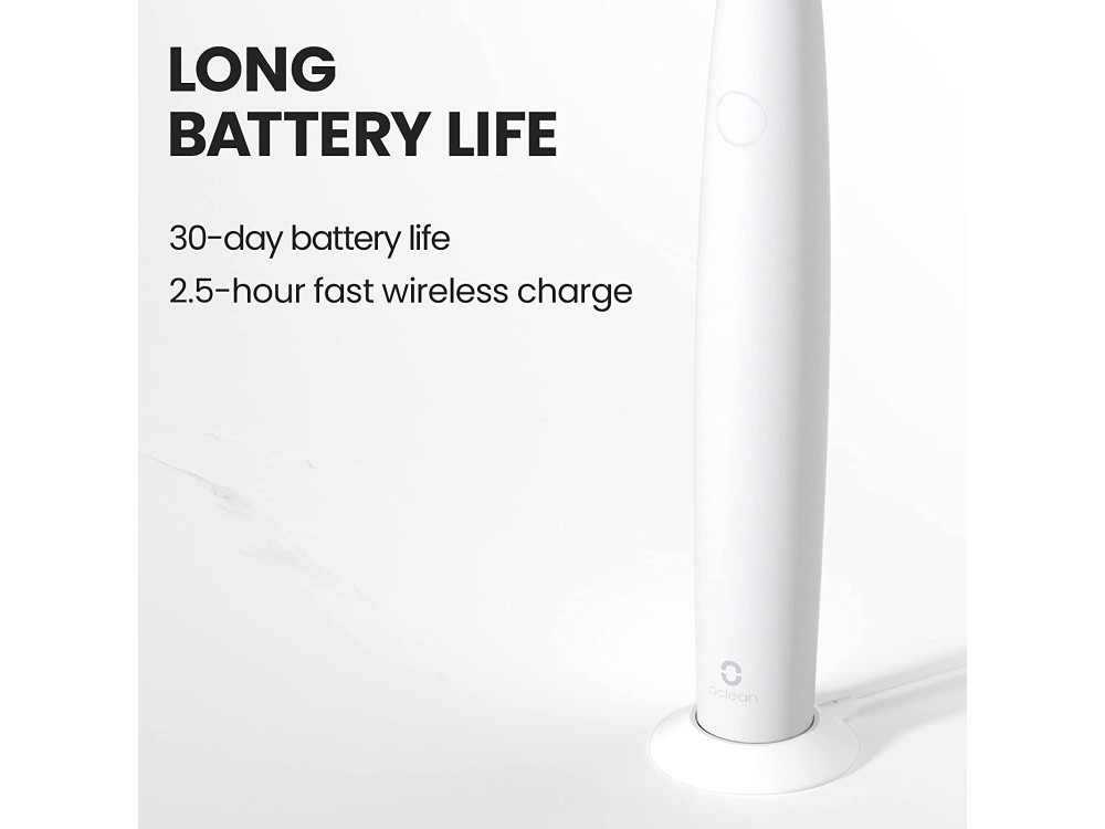 Oclean Air 2 Ηλεκτρική Οδοντόβουρτσα με Ίνες DuPont & Pedex, WhisperClean™ Noise Reduction & Fast Charging, White Tulip