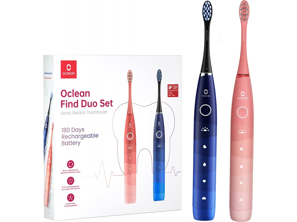 Oclean Find Duo Set, Set of 2 Oclean Flow Electric Toothbrushes, Red and Blue