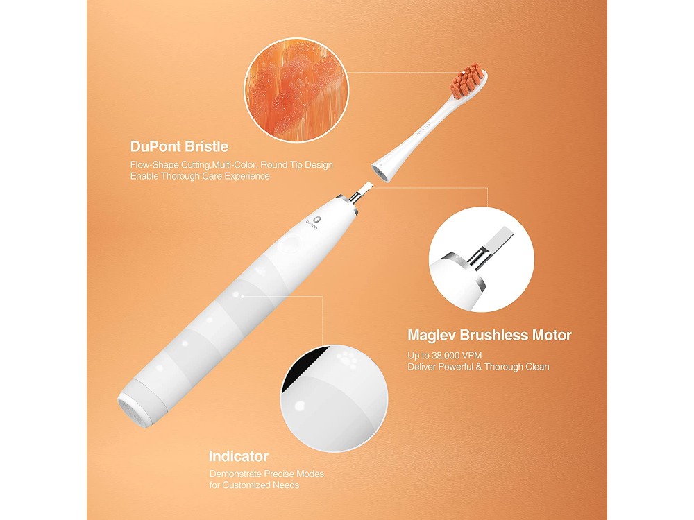 Oclean Flow Ηλεκτρική Οδοντόβουρτσα με Ίνες DuPont, 5 Brushing modes & USB-C Fast Charging, Mist White