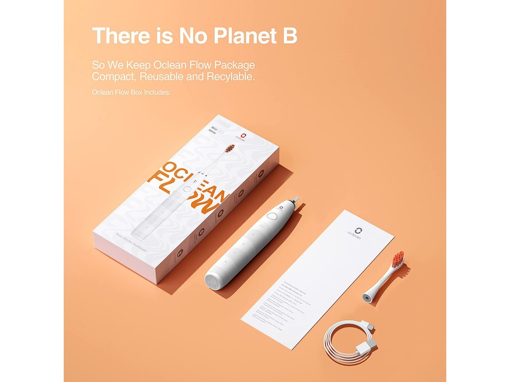 Oclean Flow Ηλεκτρική Οδοντόβουρτσα με Ίνες DuPont, 5 Brushing modes & USB-C Fast Charging, Mist White
