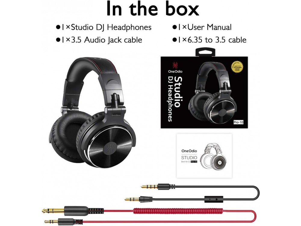 OneOdio Pro 10 Professional Studio Headphones, Wired Over Ear Headset with Hi-Res Audio, Case and 6.35mm Adapter