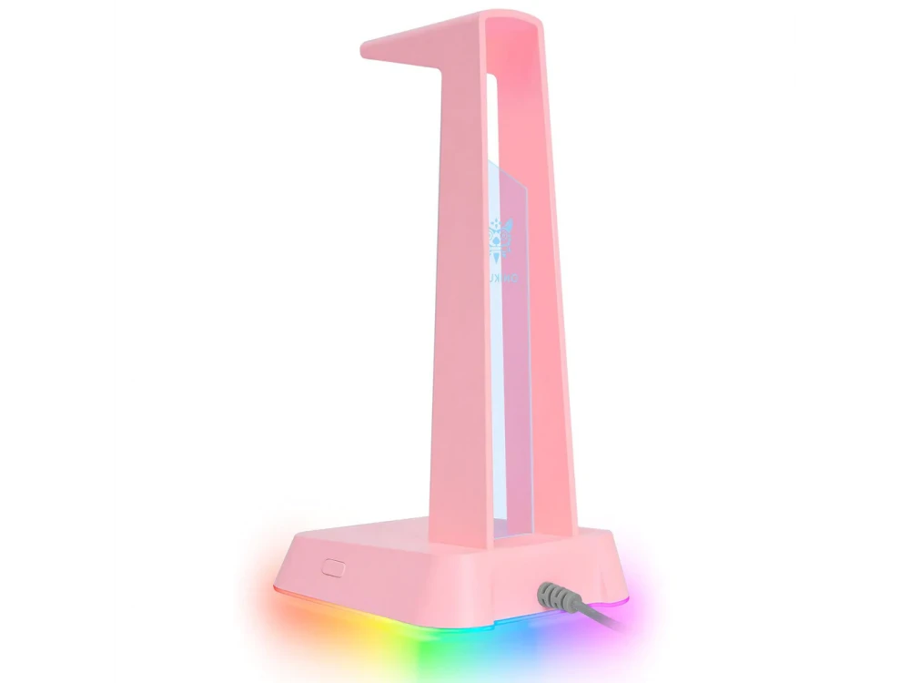 Onikuma ST-2 Headphone Stand & Hanger RGB, Base / Stand for Headset / Headphones with 3 USB Ports + 1 AUX Port, Pink