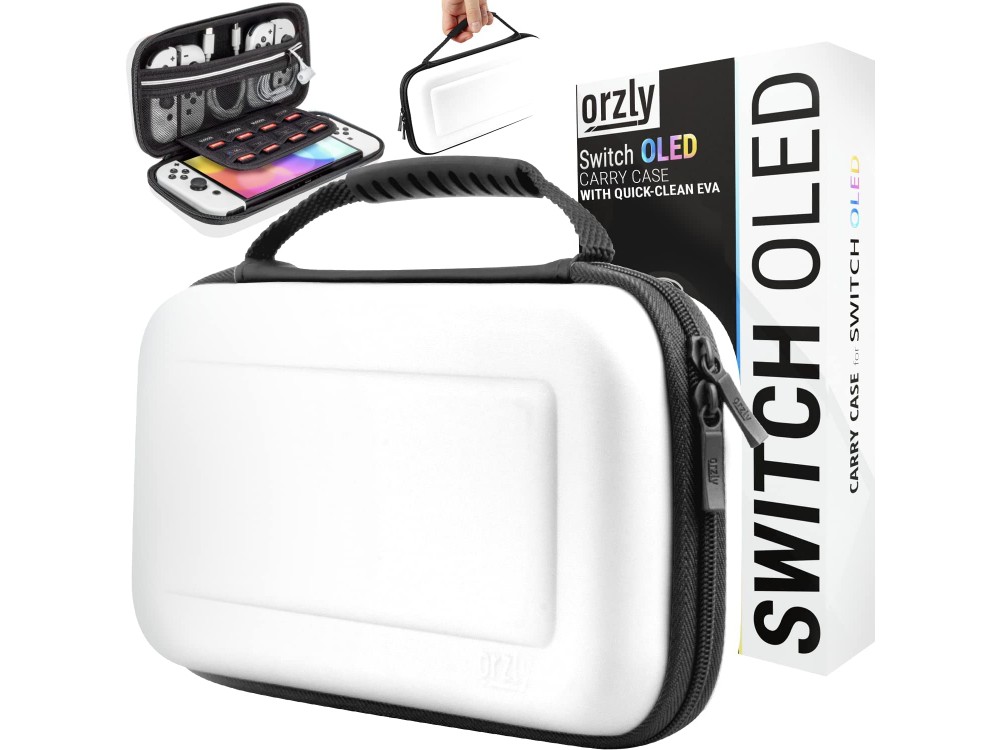 Orzly Nintendo Switch OLED θήκη μεταφοράς για συσκευή και παρελκόμενα, White