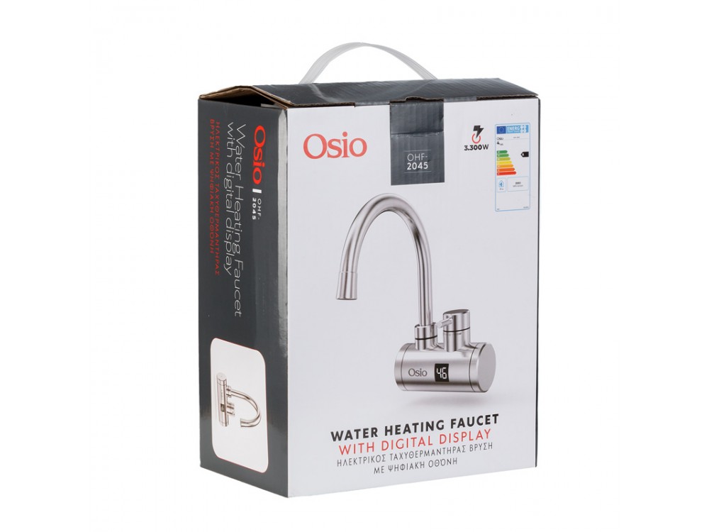 Osio OHF-2045 Electric instant water heater wall-mounted faucet with stainless steel screen for bathroom 3300W