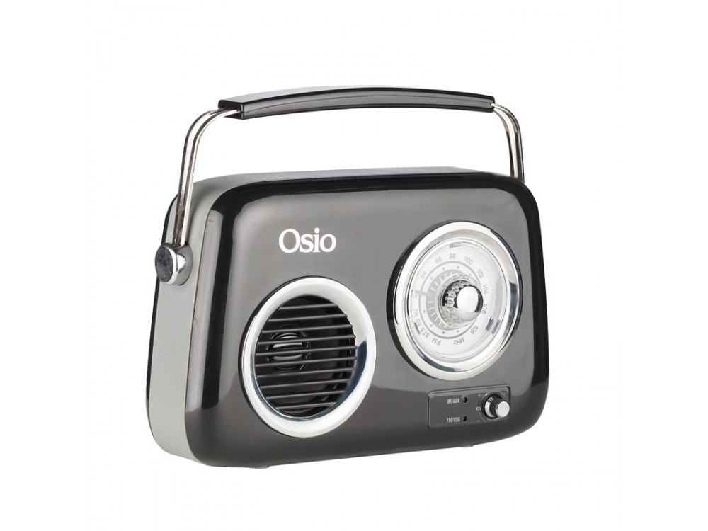 Osio OPR-3040B Retro Portable Analog Radio 24W with Bluetooth, AUX, USB, FM, Subwoofer & Battery Life up to 7 Hours, Black