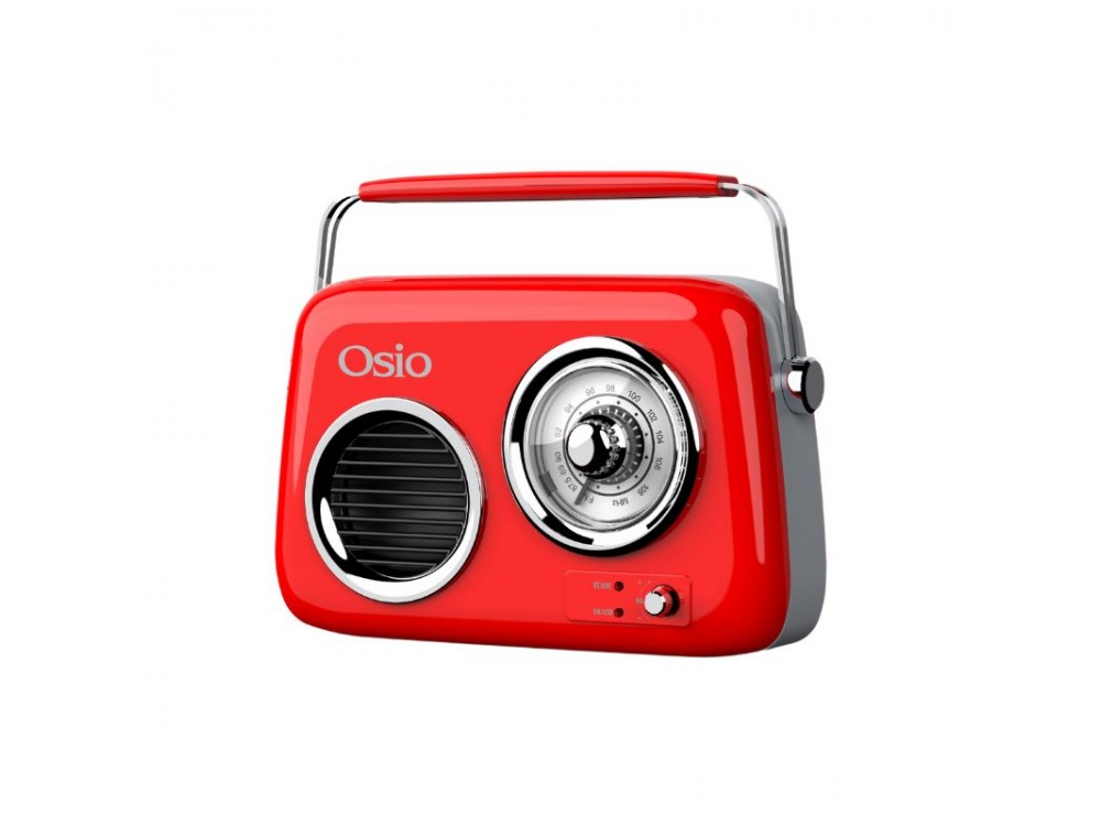 Osio OPR-3040B Retro Portable Analog Radio 24W with Bluetooth, AUX, USB, FM, Subwoofer & Battery Life up to 7 Hours, Red