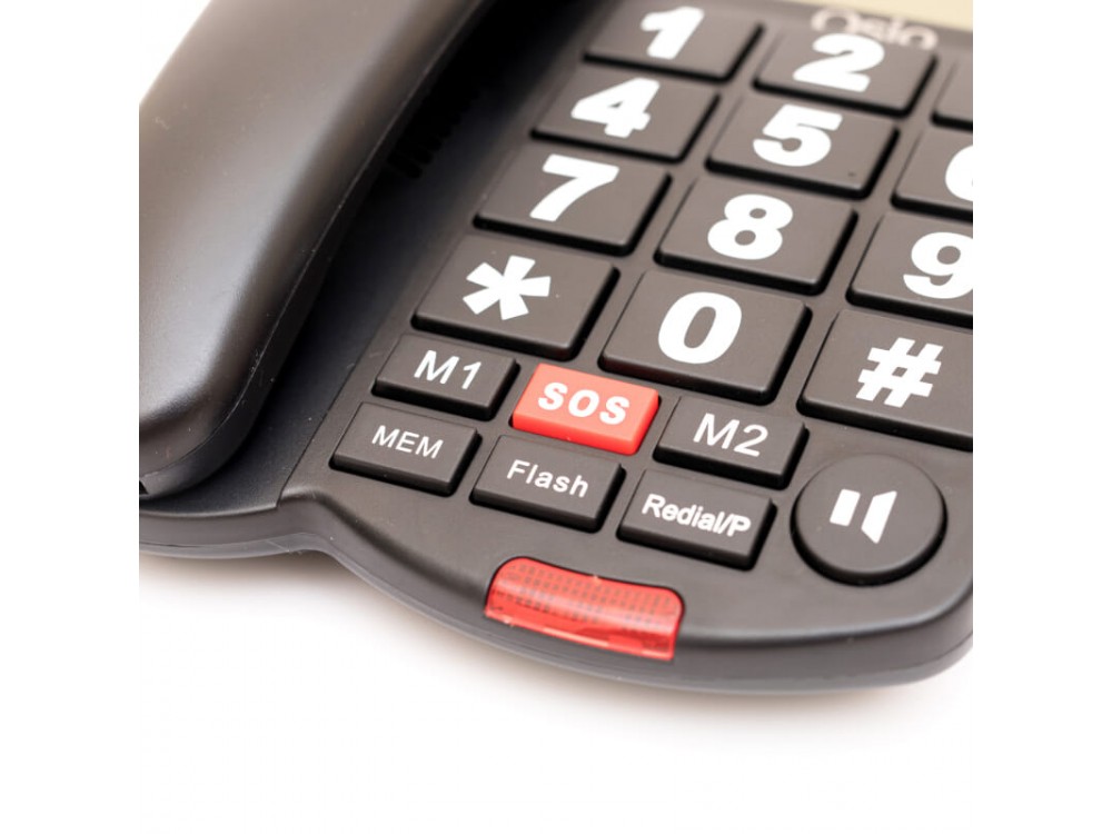 Osio OSWB-4760B Telephone with Large Buttons, Open Listening & SOS Function, Black